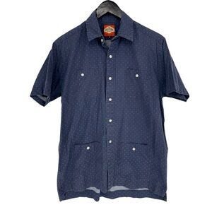 San Cristobal 4-Pocket Short Sleeve Guayabera Medium Navy Polka Dot Casual